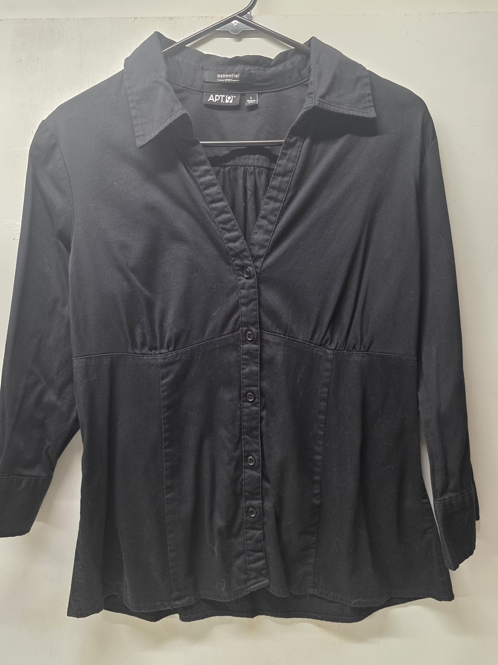 Apt. 9 Womens Shirt Size Large Black Button Front 3/4 Sleeve Fitted Blouse